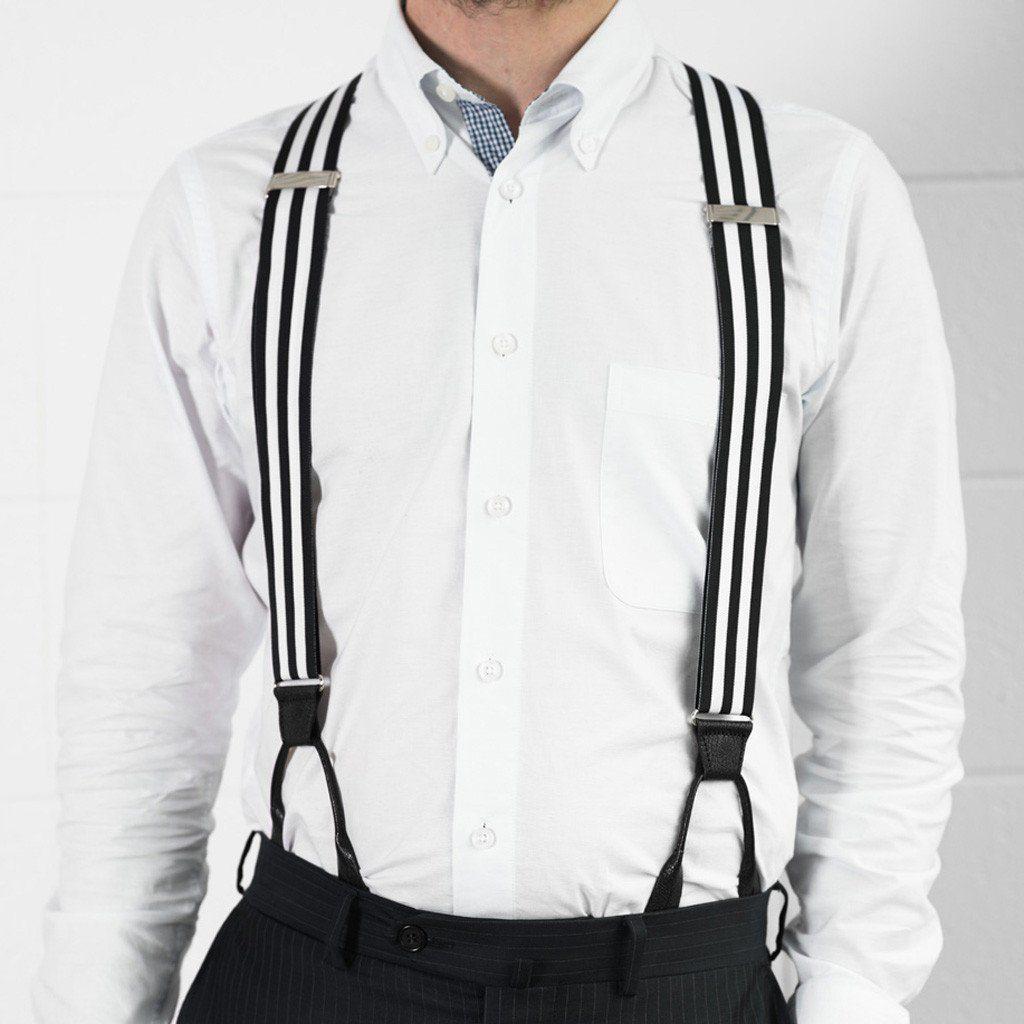 Bar None - Black & White Striped Suspenders - JJ Suspenders