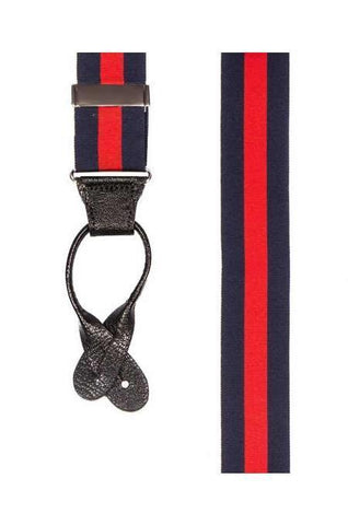 Cherry Bomb - Navy & Red Striped Suspenders - JJ Suspenders