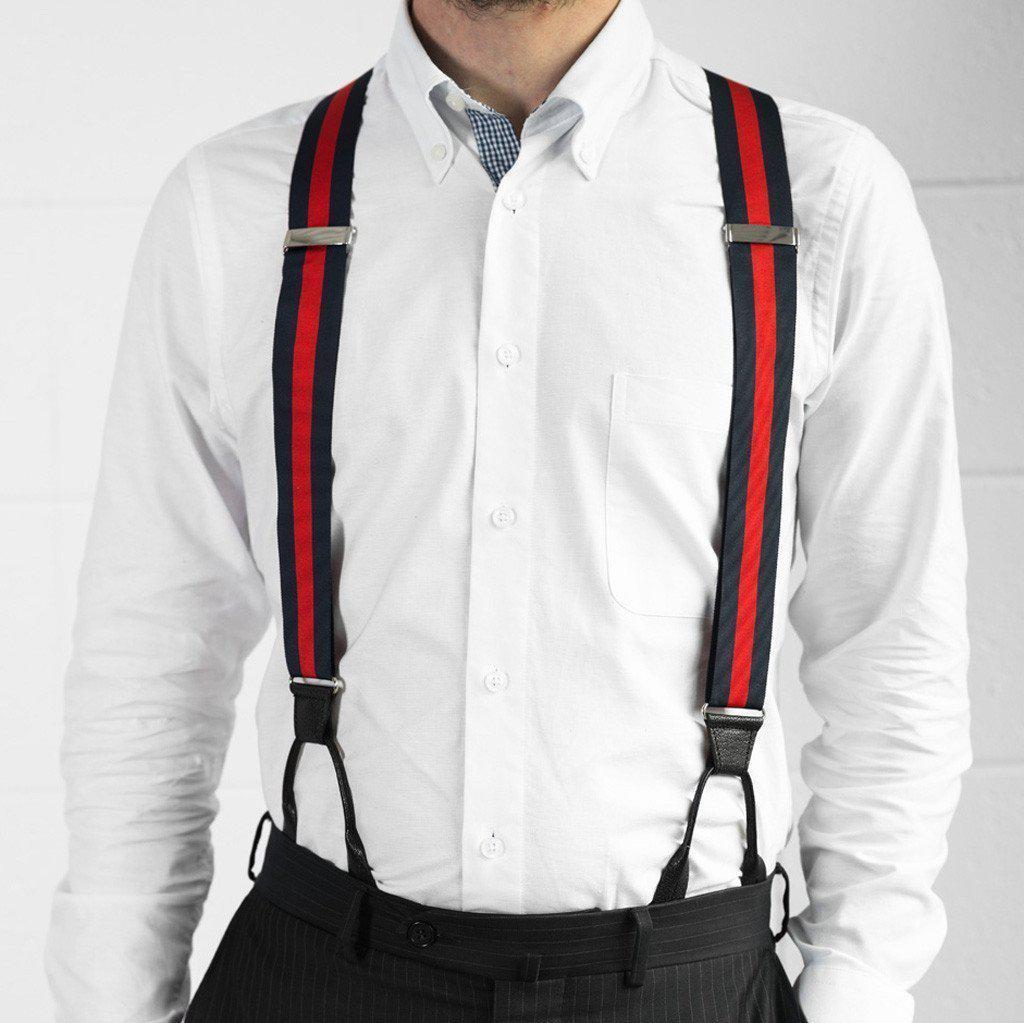 Cherry Bomb - Navy & Red Striped Suspenders - JJ Suspenders