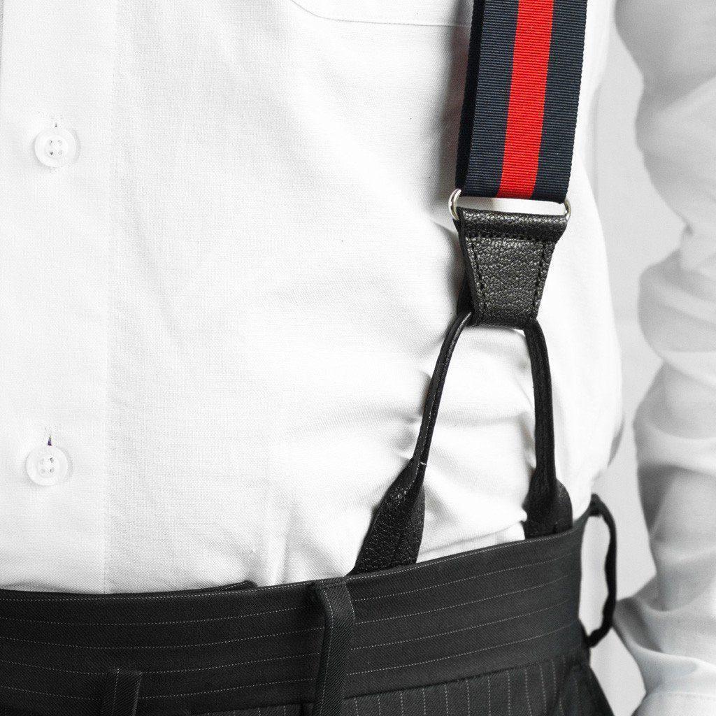 Cherry Bomb - Navy & Red Striped Suspenders - JJ Suspenders