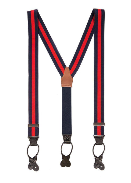 Cherry Bomb - Navy & Red Striped Suspenders - JJ Suspenders