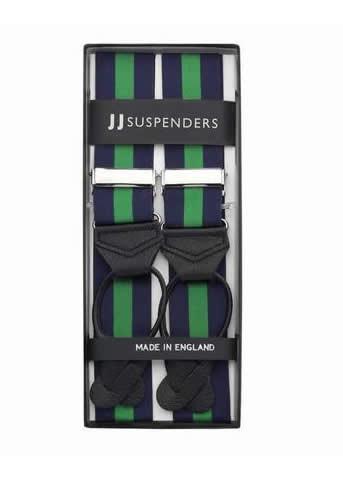 Emerald Envy - Navy & Green Striped Suspenders - JJ Suspenders