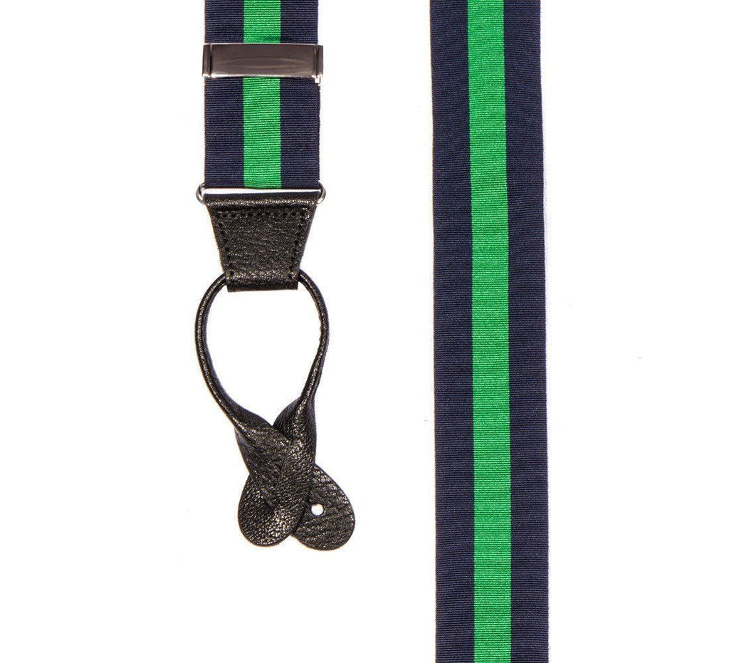 Emerald Envy - Navy & Green Striped Suspenders - JJ Suspenders