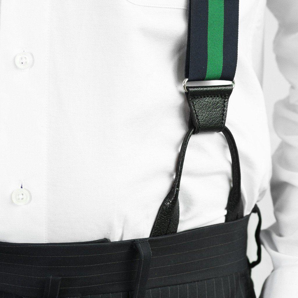 Emerald Envy - Navy & Green Striped Suspenders - JJ Suspenders