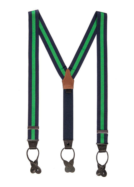 Emerald Envy - Navy & Green Striped Suspenders - JJ Suspenders