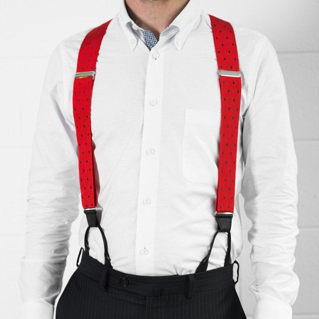 Ink Blot - Spotted Red & Navy Suspenders - JJ Suspenders