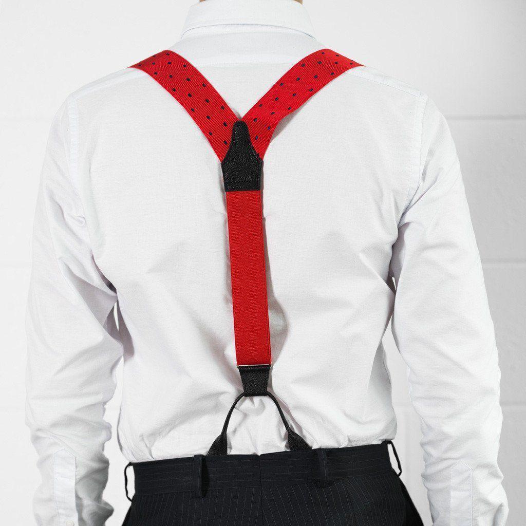 Ink Blot - Spotted Red & Navy Suspenders - JJ Suspenders