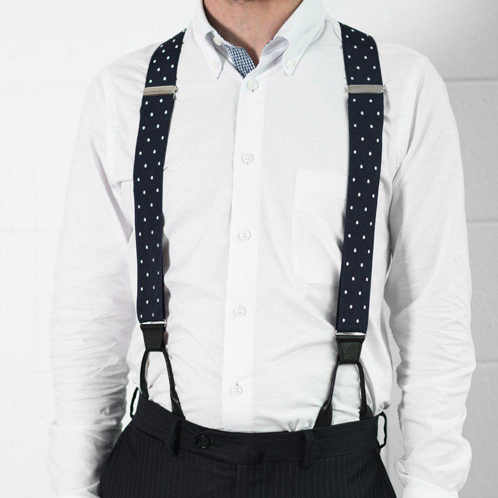 Into The Blue - Spotted Navy & White Suspenders - JJ Suspenders