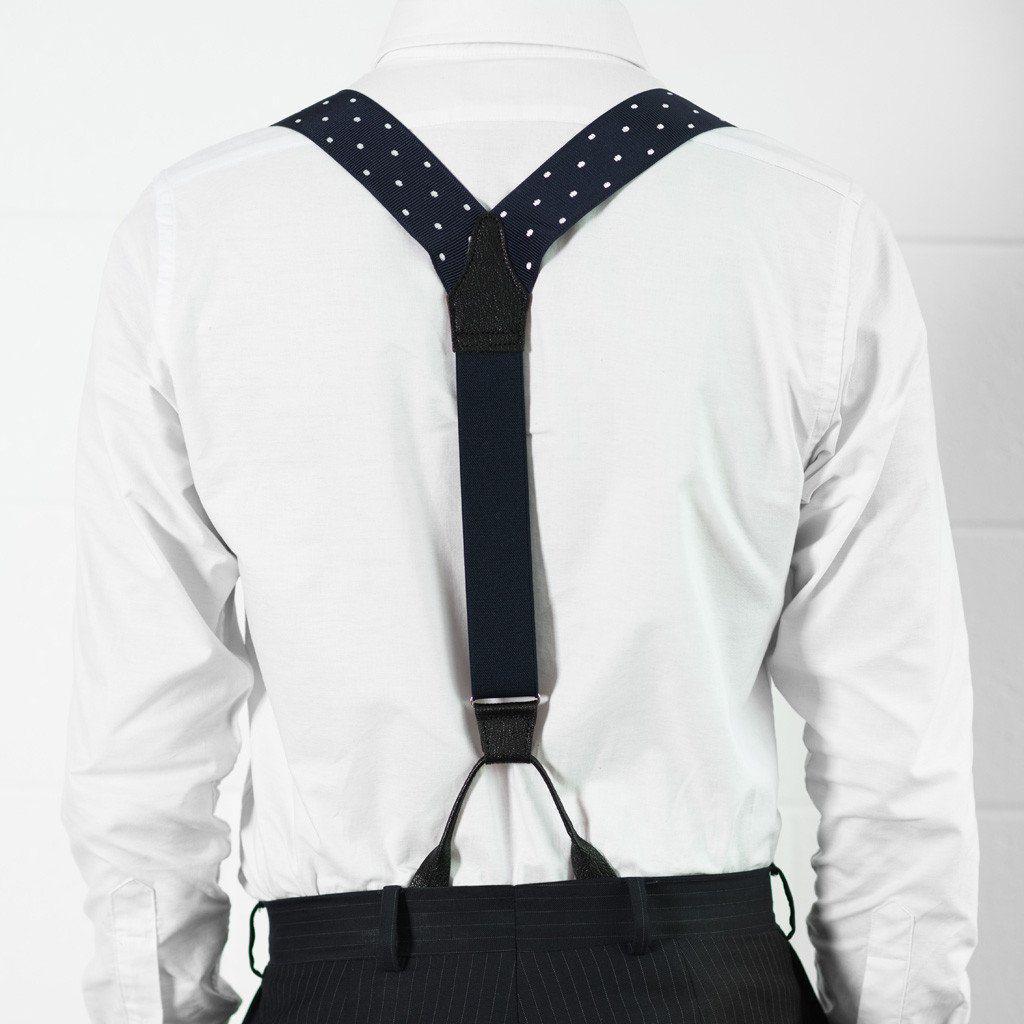 Into The Blue - Spotted Navy & White Suspenders - JJ Suspenders