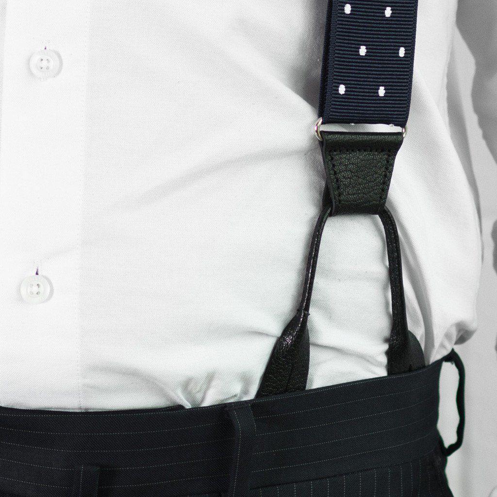 Into The Blue - Spotted Navy & White Suspenders - JJ Suspenders