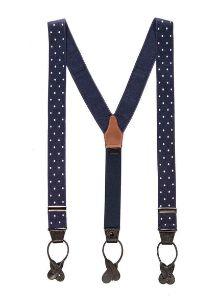 Into The Blue - Spotted Navy & White Suspenders - JJ Suspenders