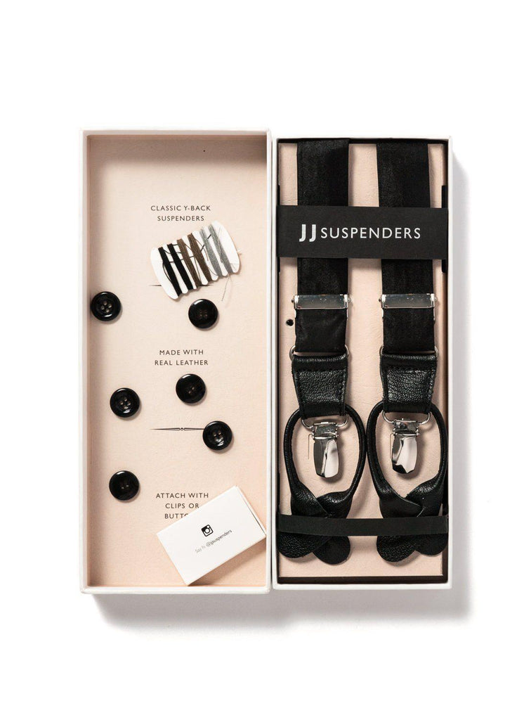 Midnight - Classic Black Silk Suspenders - JJ Suspenders