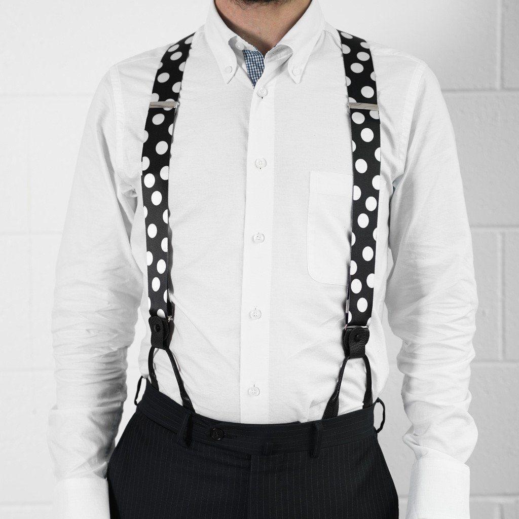 Monochrome Madness - Black & White Polka Dot Suspenders - JJ Suspenders