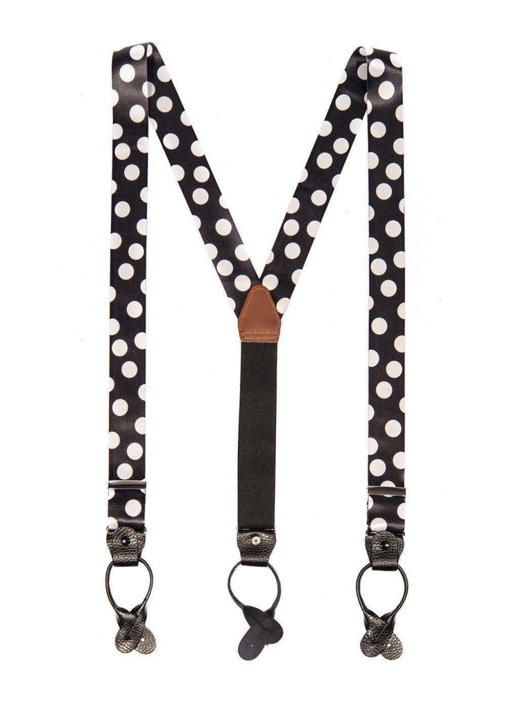 Monochrome Madness - Black & White Polka Dot Suspenders - JJ Suspenders