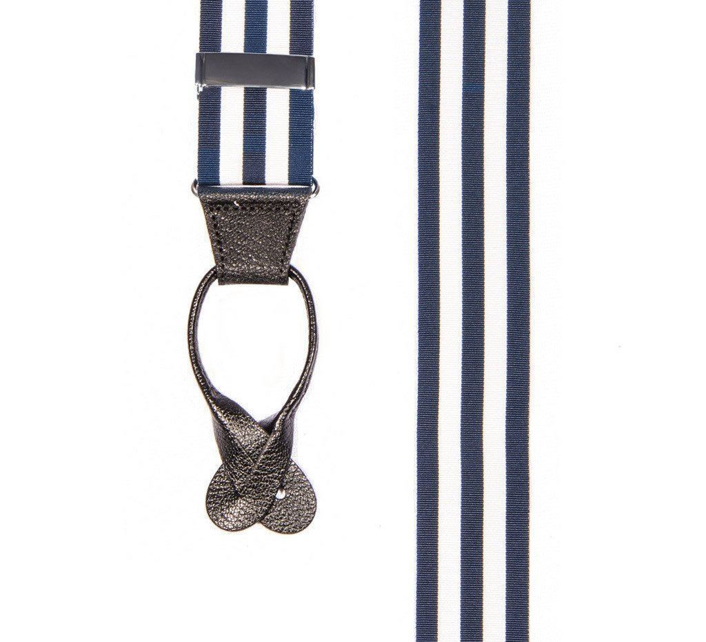 Regal Navy - White & Navy Striped Suspenders - JJ Suspenders