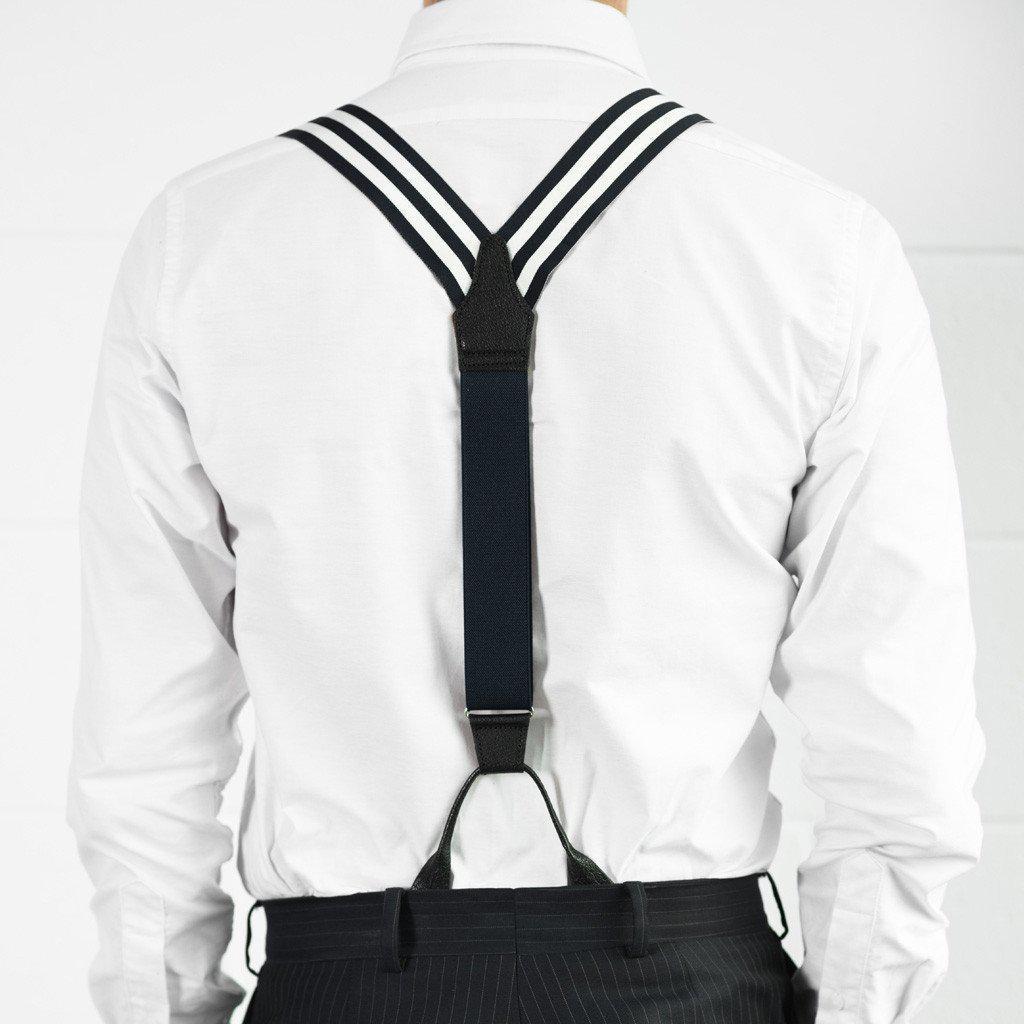 Regal Navy - White & Navy Striped Suspenders - JJ Suspenders