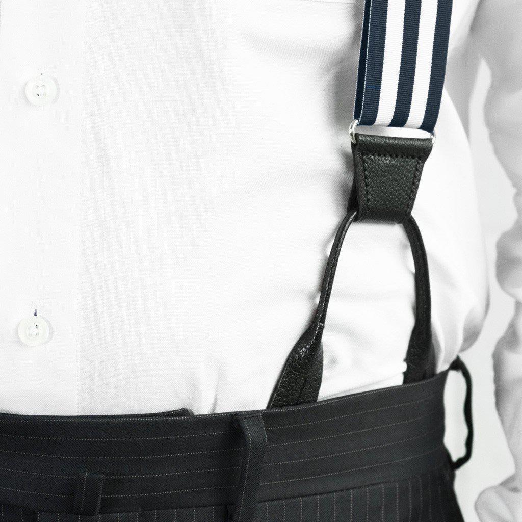 Regal Navy - White & Navy Striped Suspenders - JJ Suspenders