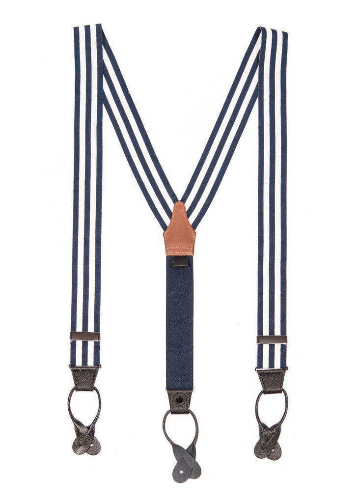 Regal Navy - White & Navy Striped Suspenders - JJ Suspenders