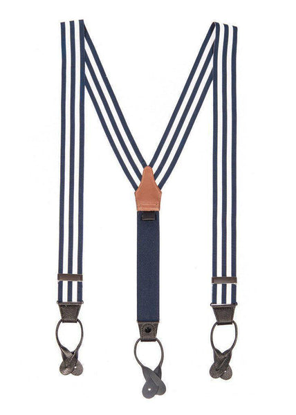 Regal Navy - White & Navy Striped Suspenders - JJ Suspenders