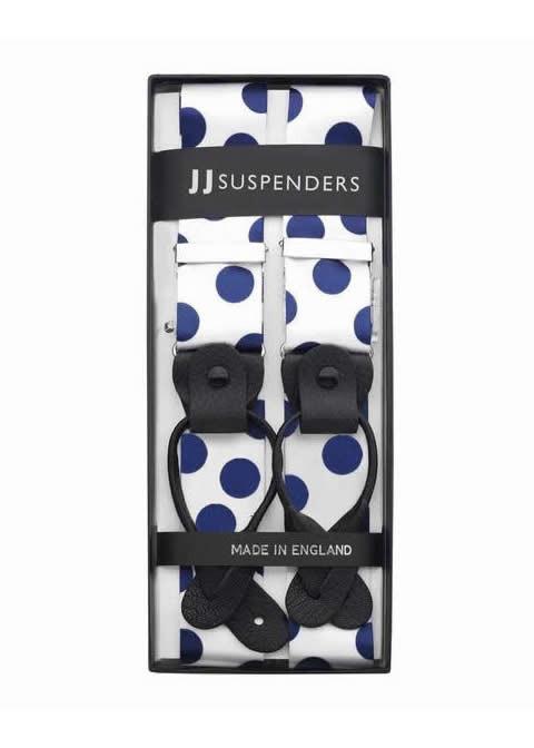 Sapphire Sphere - White & Blue Polka Dot Suspenders - JJ Suspenders