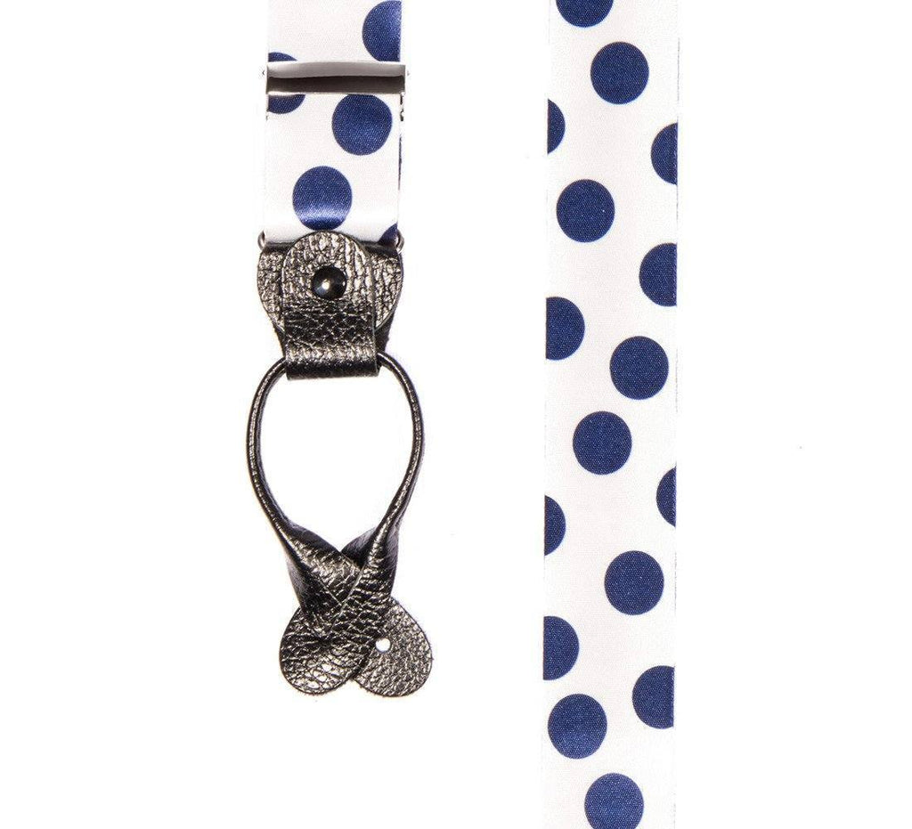 Sapphire Sphere - White & Blue Polka Dot Suspenders - JJ Suspenders