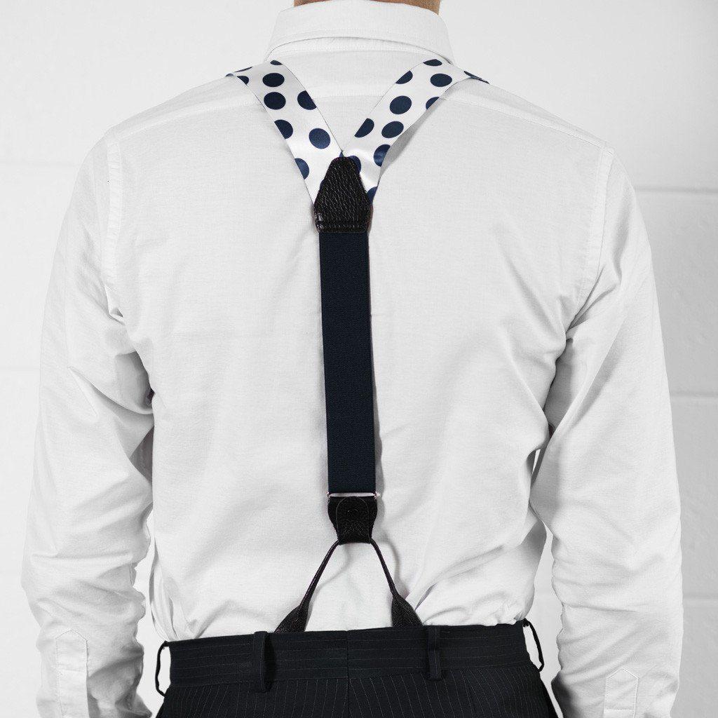 Sapphire Sphere - White & Blue Polka Dot Suspenders - JJ Suspenders