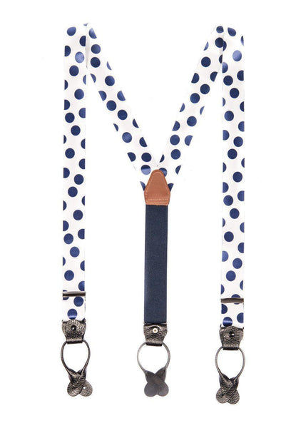 Sapphire Sphere - White & Blue Polka Dot Suspenders - JJ Suspenders