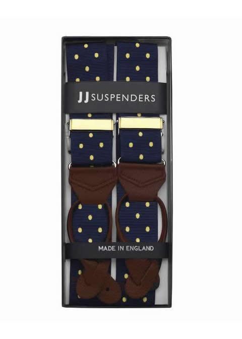 Spot of Sunshine- Spotted Navy & Yellow Suspenders - JJ Suspenders