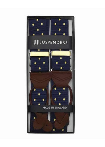 Spot of Sunshine- Spotted Navy & Yellow Suspenders - JJ Suspenders