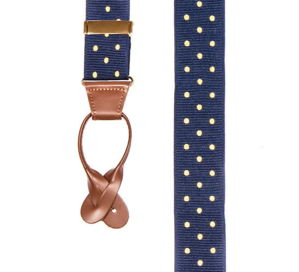 Spot of Sunshine- Spotted Navy & Yellow Suspenders - JJ Suspenders