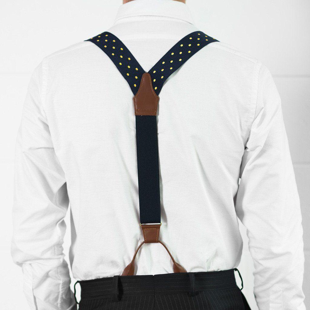 Spot of Sunshine- Spotted Navy & Yellow Suspenders - JJ Suspenders