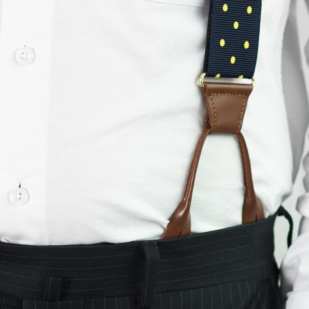 Spot of Sunshine- Spotted Navy & Yellow Suspenders - JJ Suspenders