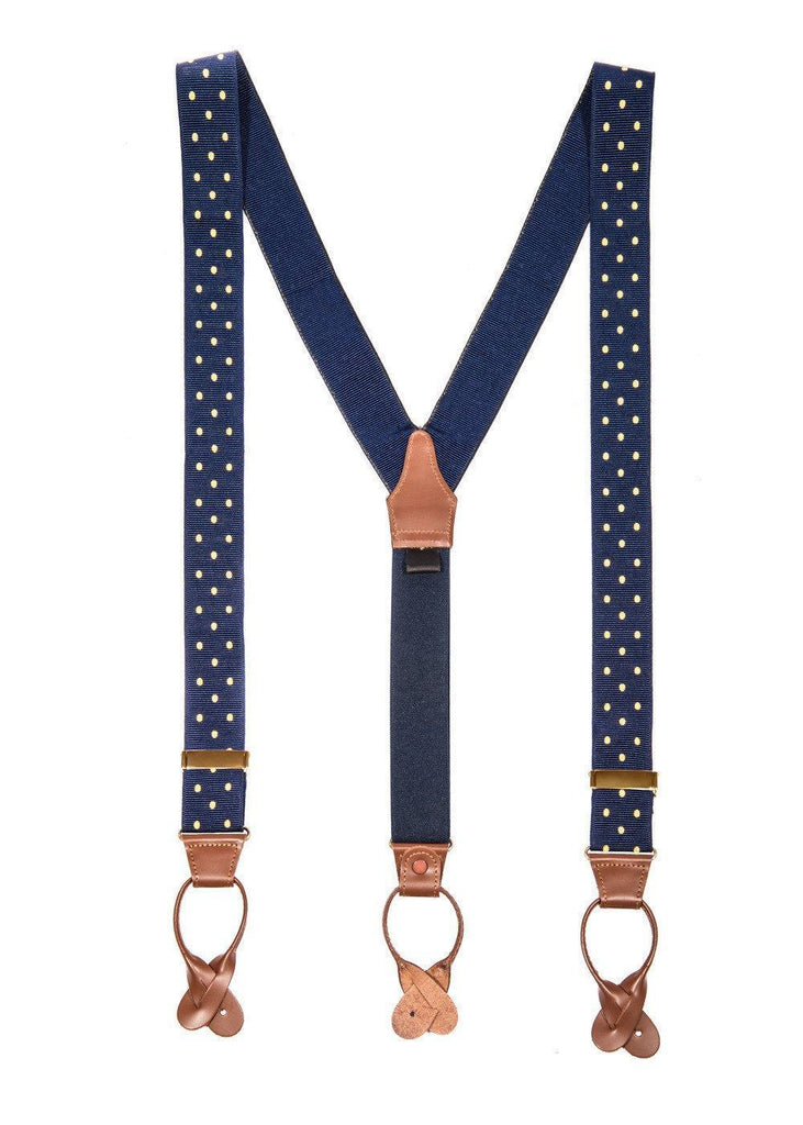 Spot of Sunshine- Spotted Navy & Yellow Suspenders - JJ Suspenders