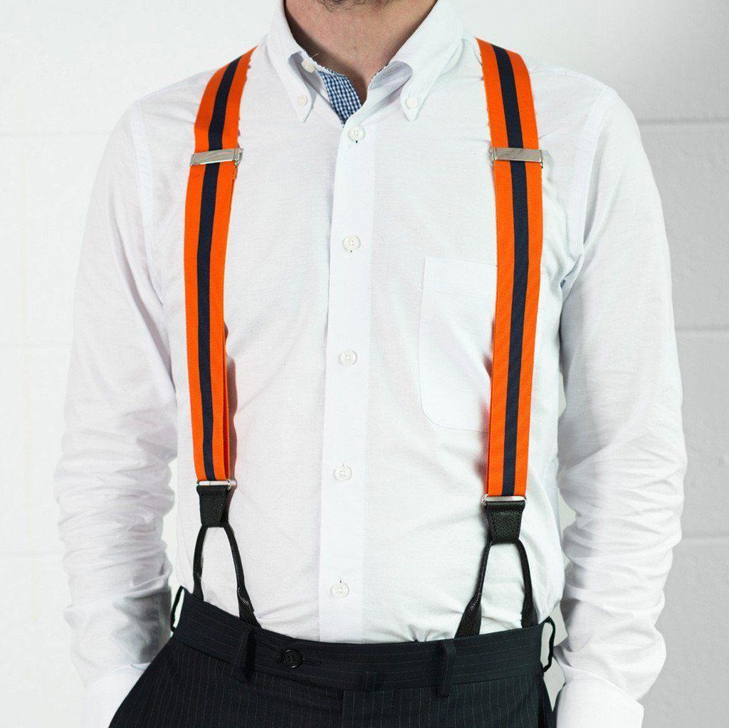 Two to Tang-O - Navy & Orange Striped Suspenders - JJ Suspenders