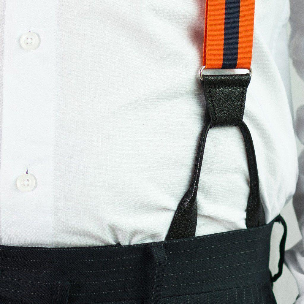 Two to Tang-O - Navy & Orange Striped Suspenders - JJ Suspenders