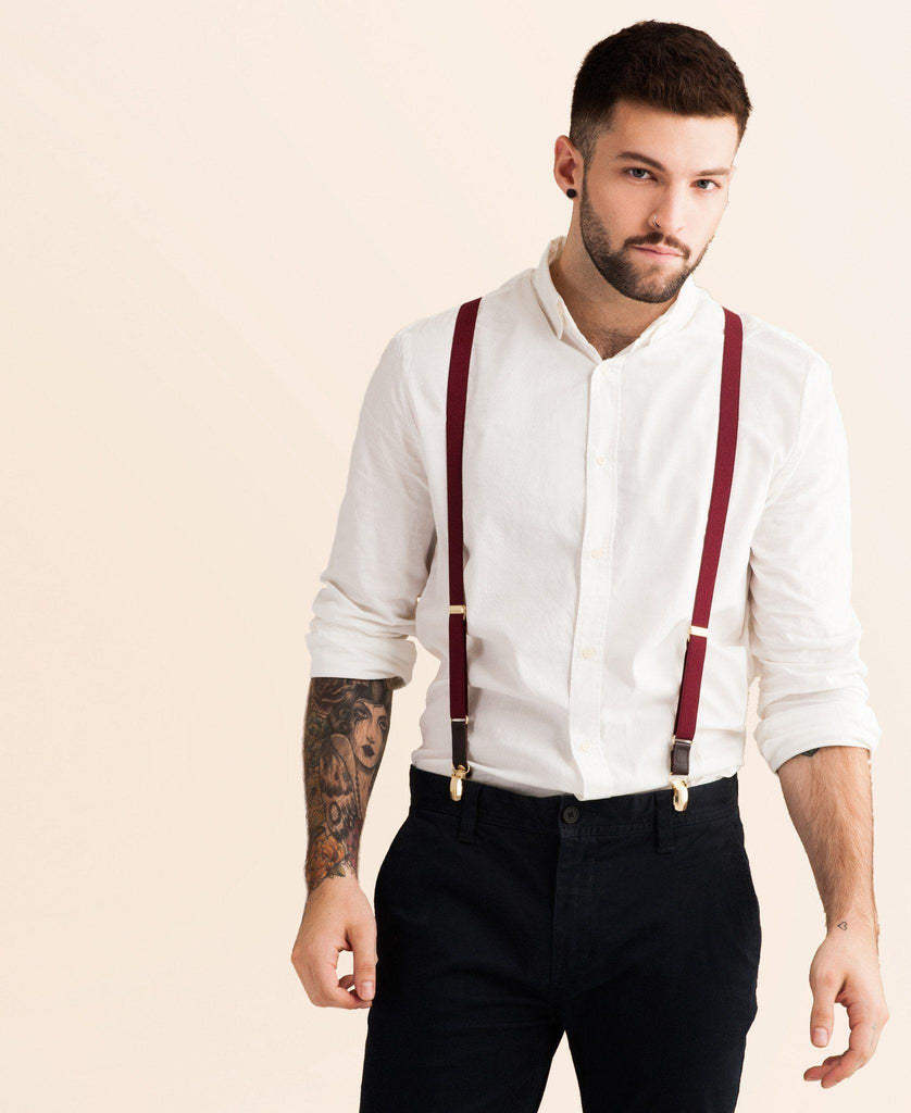 Winter Berry - Skinny Burgundy Suspenders - JJ Suspenders