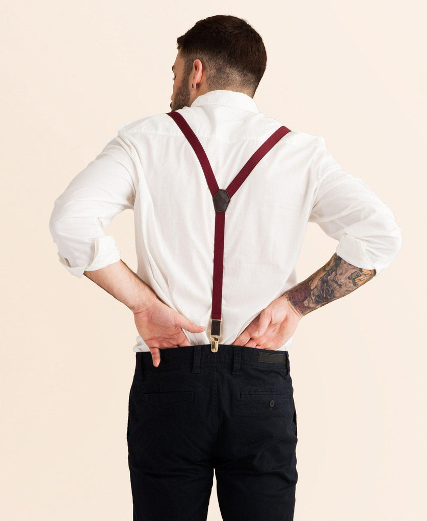 Winter Berry - Skinny Burgundy Suspenders - JJ Suspenders